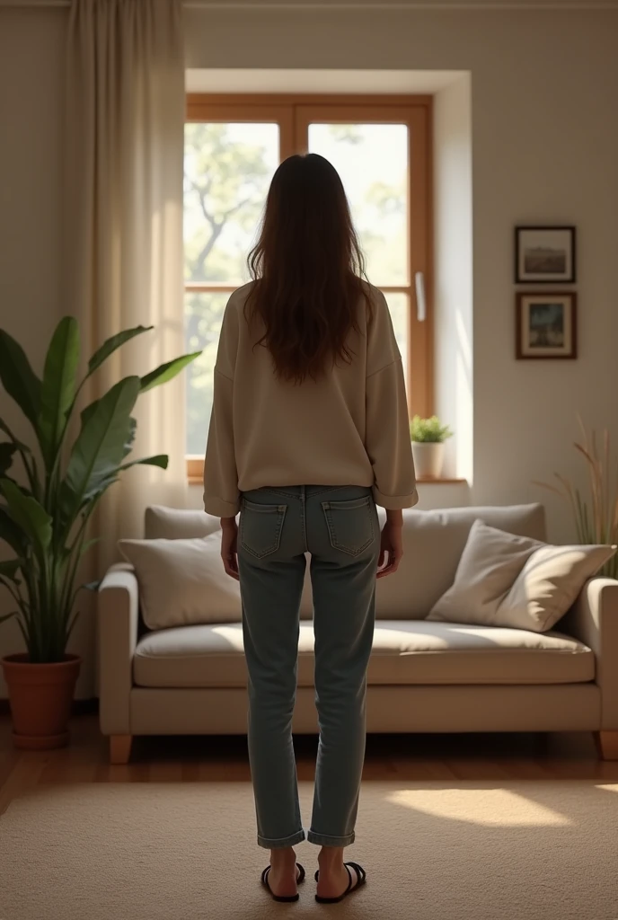 polish woman, new, In the living room, standing backwards, standing on all fours