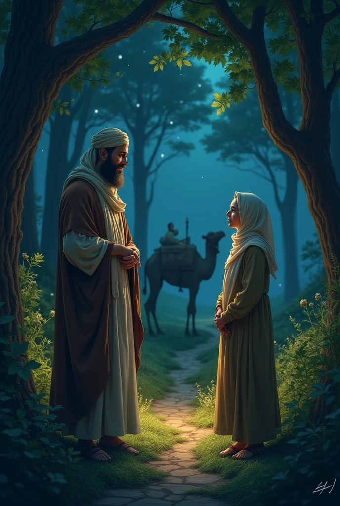 Hazrat Ali meet  a Muslim women in forest in night and back side camel