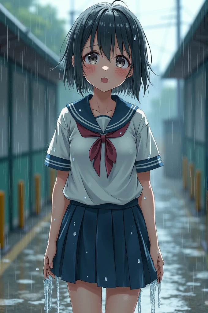 school girl, full body get soaked