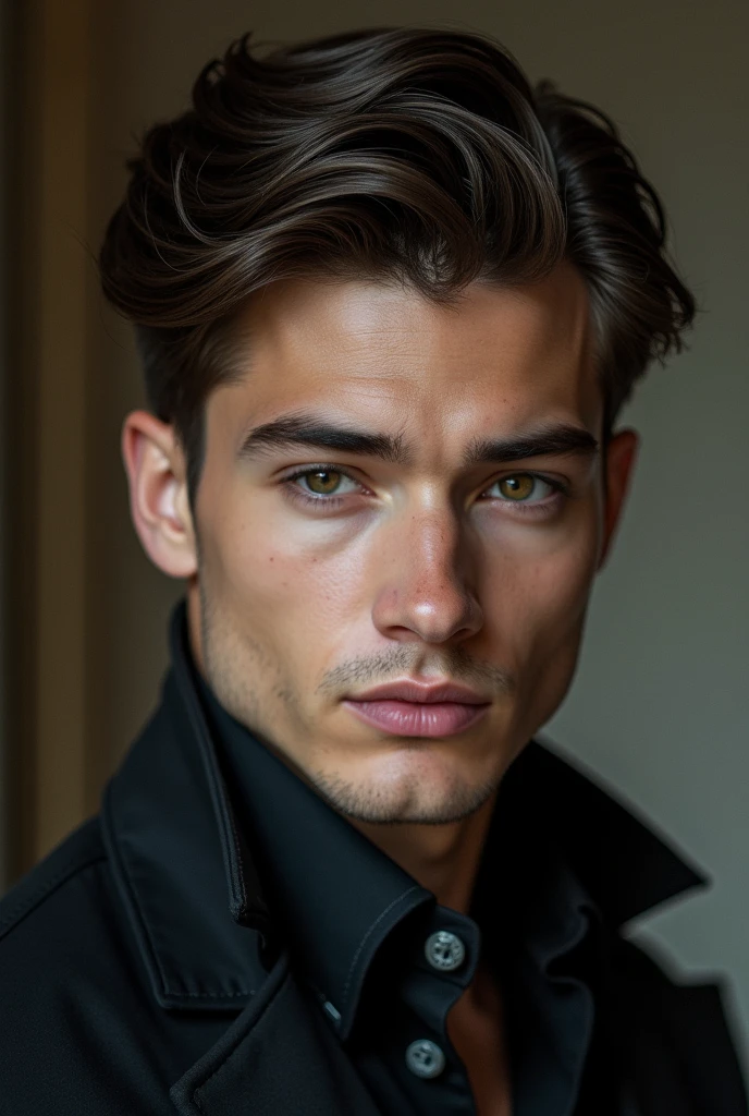 A handsome young man with a perfect face wearing a mask of refinement
