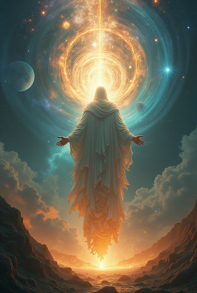A powerful, master craftsman god shaping the very fabric of reality, with galaxies, stars, and worlds unfolding from their divine forge like a masterpiece of cosmic artistry.