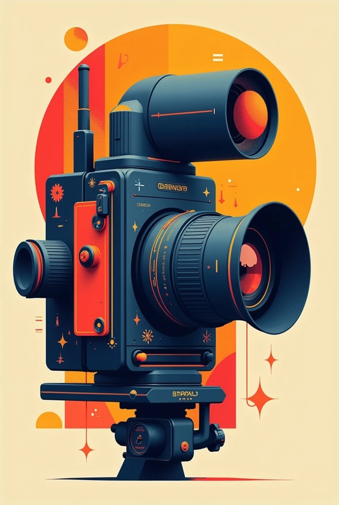 creates an abstract vector image of a colorful vintage camera