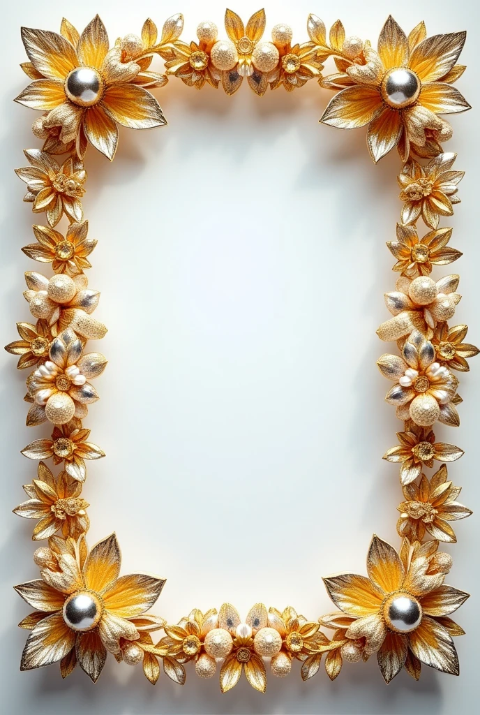Beautiful frame with gold and silver crystals aesthetic and decorative and no background at all fully transparent background