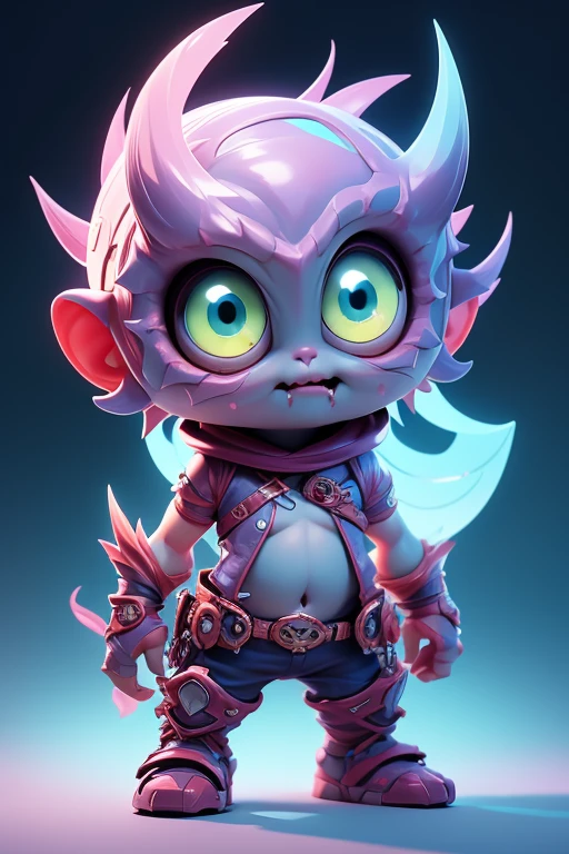 Create a monster image, a small, big-headed, baby monster.. The body is transparent and can be seen through. The image is sharp and detailed., with beautiful colors.. With arms, leg, eyes, mouth, พื้นหลังสีlegว