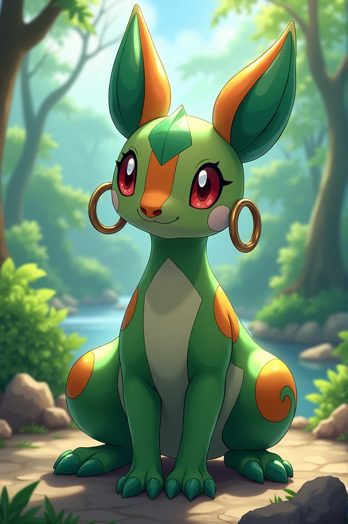 Create "Pokémon Special Emerald wearing hoop earrings"