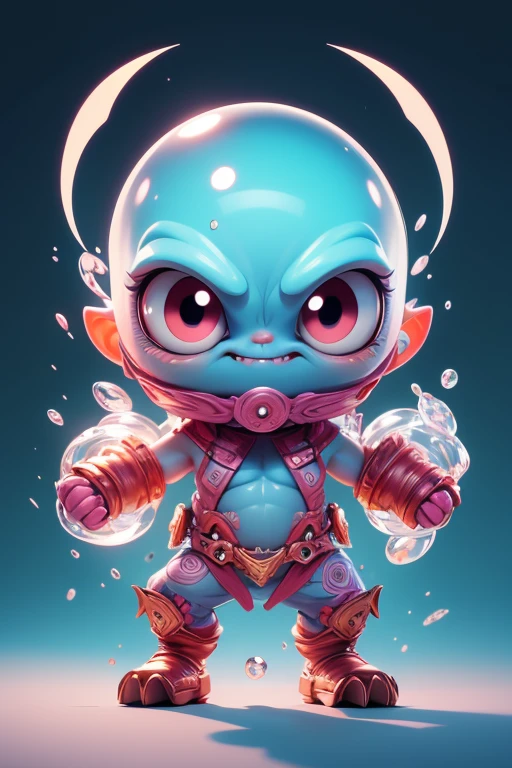 Create a monster image, a small, big-headed, baby monster.. The body is transparent and can be seen through. The image is sharp and detailed., with beautiful colors.. With arms, leg, eyes, mouth, พื้นหลังสีlegว