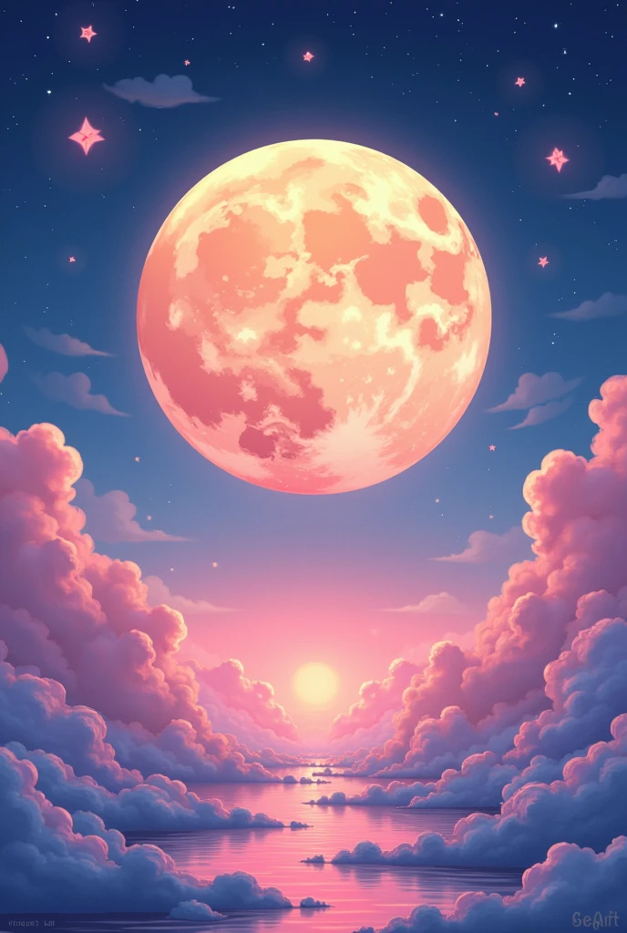 SeaArt AI - Vector illustration style by Vincent Lab，Hyperreal space，Abstract，Mid-Autumn Festival，背景中有一轮bright月亮在轻轻地舞蹈，Surrounded by the tranquil night sky and hazy clouds，还有闪闪发光的Star，A big round moon cake，Looks sweet and delicious，Next to it is a cute rabbit，Fluffy love heart，Fluffy clouds，Star，Ancient palace，laurel，Osmanthus fragrans，In a dream，A vibrant and fun way to stage，blue, Purple and pink shades，bright，Art
