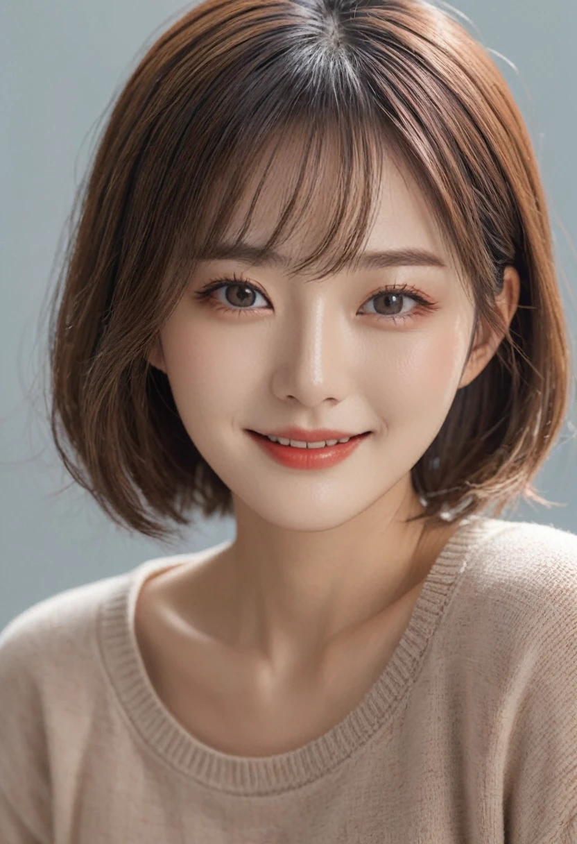 (masterpiece:1.3), (8k, Photorealistic, RAW Photos, Best image quality: 1.4), Japanese schoolgirl、(Random Hairstyles:1.2)、Cleavage:1.2、Super detailed face、Attention to detail,Wearing a red bikini,double eyelid、Put your chest together、Sharp focus:1.2、Beautiful woman:1.4、Light brown hair、Highest quality、masterpiece、Ultra-high resolution、(Photorealistic:1.4)、Highly detailed and professionally lit smile、Loose, lightweight knitwear、Shoulder out、thin、Serious expression、Short-haired、Deadly position