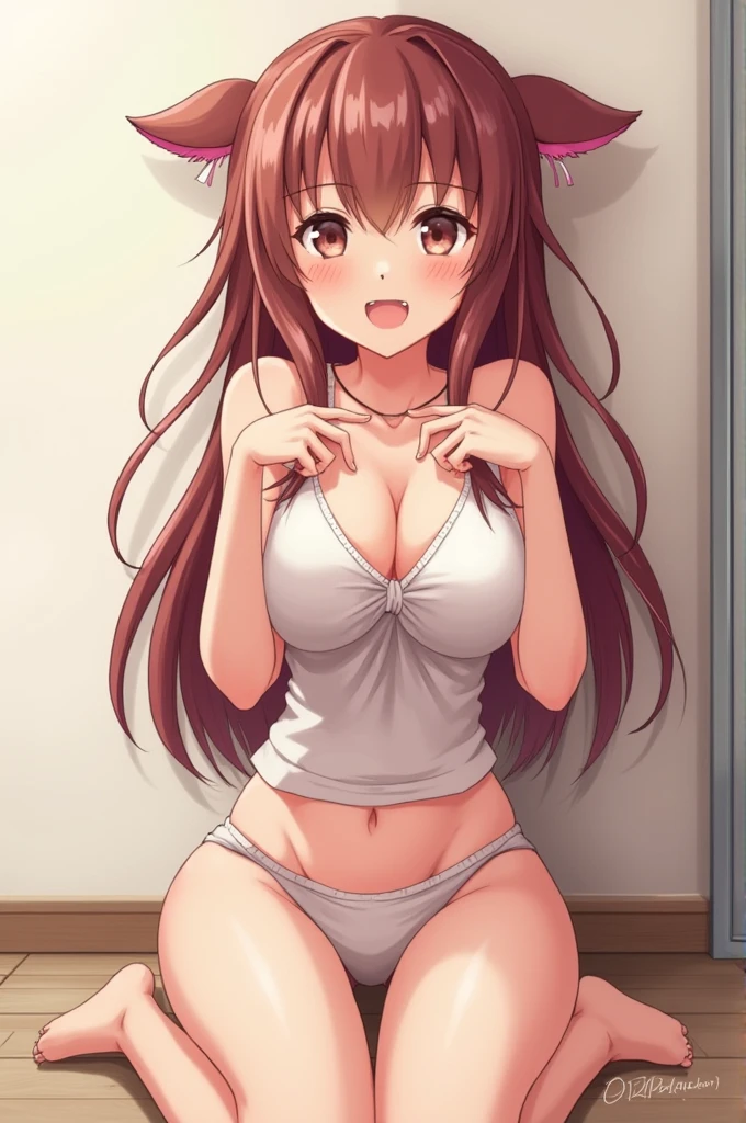 Anime girl showing her nipples in doggy style