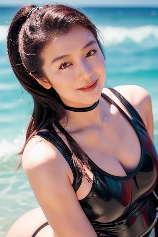 masterpiece, Highest quality, (Unreal Engine), reality:1.5, Super Resolution,  Very detailed, Complex, colorful, Clear images, Sharp focus, Digital Blending, 

Beautiful 70 year old woman, actress, Kyoka, Kyoka Suzuki, Big Breasts, Perfect Eyes, Beautiful Eyes, Perfect Face, Ultra detailed hair, Ultra detailed face, Very detailed lips, Vivid expression, Healthy Body, Beautifully detailed sweat glands, Smooth skin texture, Beautiful Skin, Carefully drawn,

(Super glossy wetsuit), Dynamic pose, 

Outdoor, Beaches in Tahiti, (Shot on Sony α9, Dynamic Angle), 

