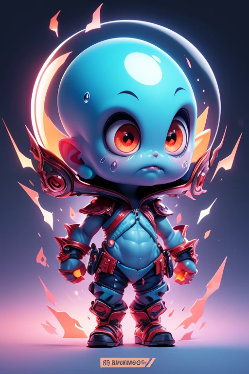Create a monster image, a small, big-headed, baby monster.. The body is transparent and can be seen through. The image is sharp and detailed., with beautiful colors.. With arms, leg, eyes, mouth, พื้นหลังสีlegว