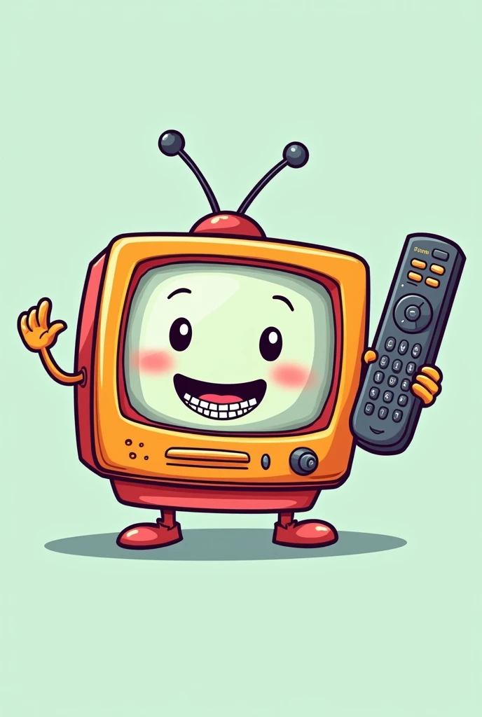 Cartoon style television smiling with braces with two arms holding a remote control with a VERY BIG NAME written on it IPTV