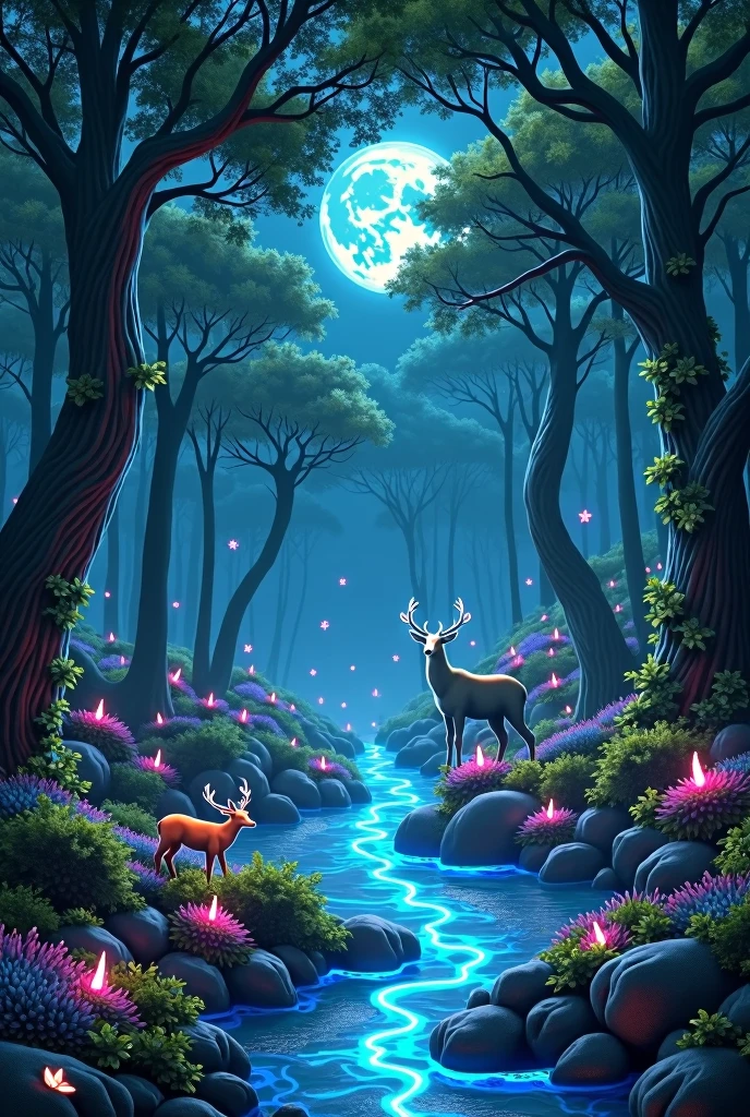To ensure it can stand out against Midjourney AI, you might want to refine the prompt and instructions for even greater detail and uniqueness. Here’s an enhanced version:
**Prompt:**
"Create an ancient forest where colossal, bioluminescent trees with silver bark reach toward a starry night sky. The dense canopy filters moonlight into intricate patterns on the forest floor, which is alive with glowing fungi and shimmering plants. In the heart of the forest, feature an enchanting spring with luminescent water cascading over crystalline rocks. Add magical creatures such as luminous deer with antlers made of light and delicate, radiant butterflies fluttering around. The scene should blend realistic forest elements with fantastical details, using a color palette of deep emerald, midnight blue, and soft silver with touches of vibrant neon to create a spellbinding, otherworldly atmosphere."
**Instructions for SeaArt AI:**
1. **Model Selection:**
- **High Fantasy Detail Mix**: For merging highly detailed natural and magical elements.
- **LoRA**: Focus on enhancing bioluminescent textures and intricate creature details.
2. **Style and Lighting:**
- **Celestial Fantasy**: Emphasize the interaction of moonlight and glowing elements.
- **Advanced Lighting Effects**: Accentuate the luminescence of flora and magical creatures with dynamic lighting and shadow play.
3. **Image Refinement:**
- Generate multiple variations, selecting those with the highest detail and depth.
- Use **Canvas** for precise adjustments, particularly to enhance glowing features and forest details.
- Apply **Swift AI tools** to ensure sharpness and resolution with a focus on intricate textures.
4. **Color Palette:**
- Rich emerald and midnight blue for the forest backdrop.
- Luminous silver and neon highlights for glowing elements and magical creatures.
5. **Post-Processing:**
- Use **Advanced Repair** to clean up details and enhance the glowing effects.
- Employ ligh