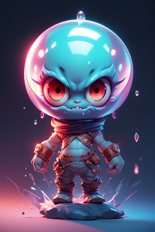 Create a monster image, a small, big-headed, baby monster.. The body is transparent and can be seen through. The image is sharp and detailed., with beautiful colors.. With arms, leg, eyes, mouth, พื้นหลังสีlegว