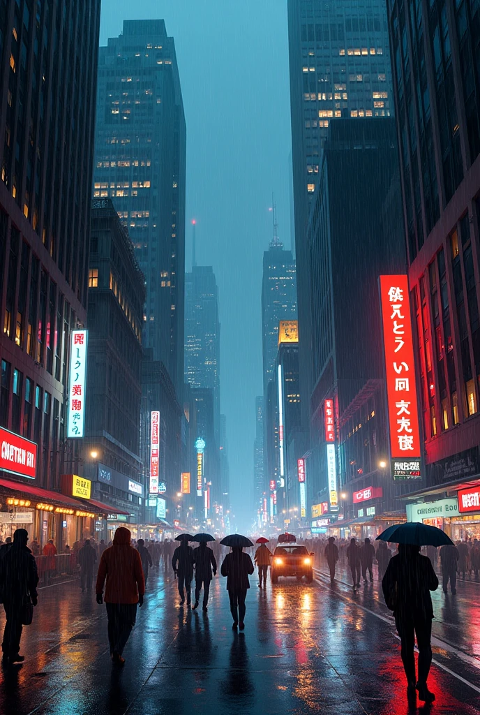 City building usa rain night