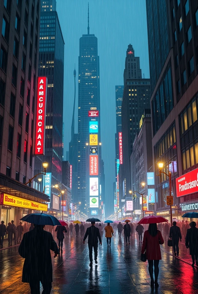 City building usa rain night