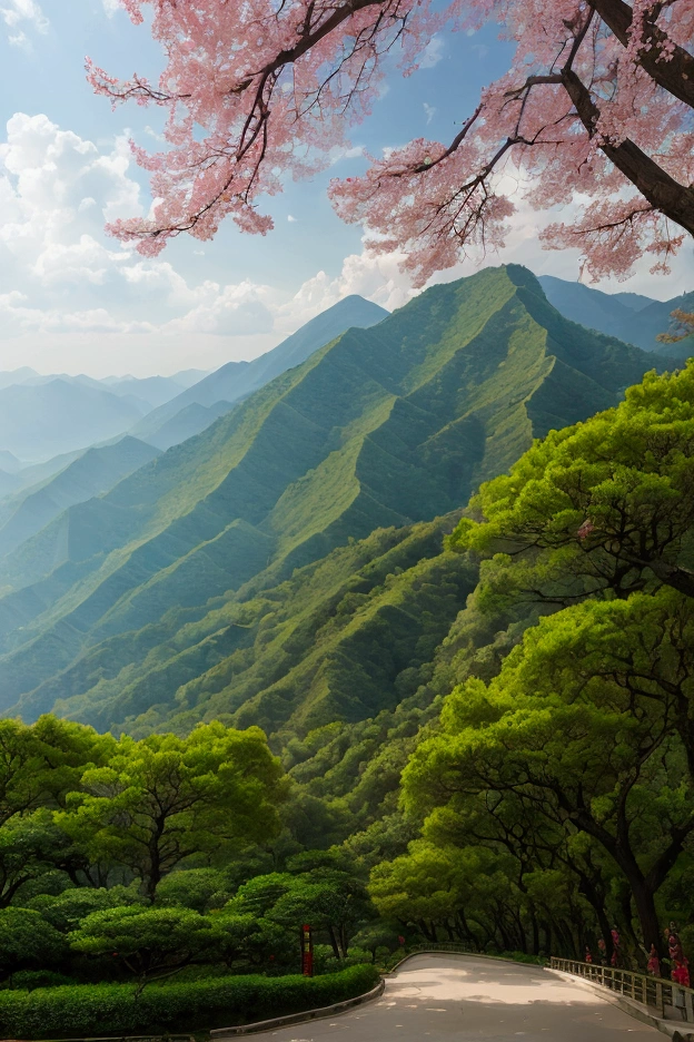 Jinshan Mountain is rolling and lined with green trees.