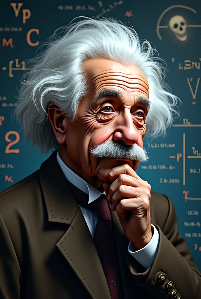 If you're looking to generate or create an image inspired by Albert Einstein, here's a prompt you can use for generating artwork or using AI tools:

"Create an artistic portrait of Albert Einstein, showcasing his iconic white hair and mustache. He should be depicted in a thoughtful pose, with a background that reflects his contributions to science—such as equations or symbols related to physics. The image should convey his intellectual curiosity and profound impact on the world of science."

Feel free to adjust the prompt based on your specific needs!