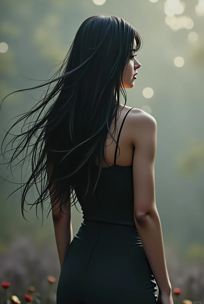 Black hair girl back view