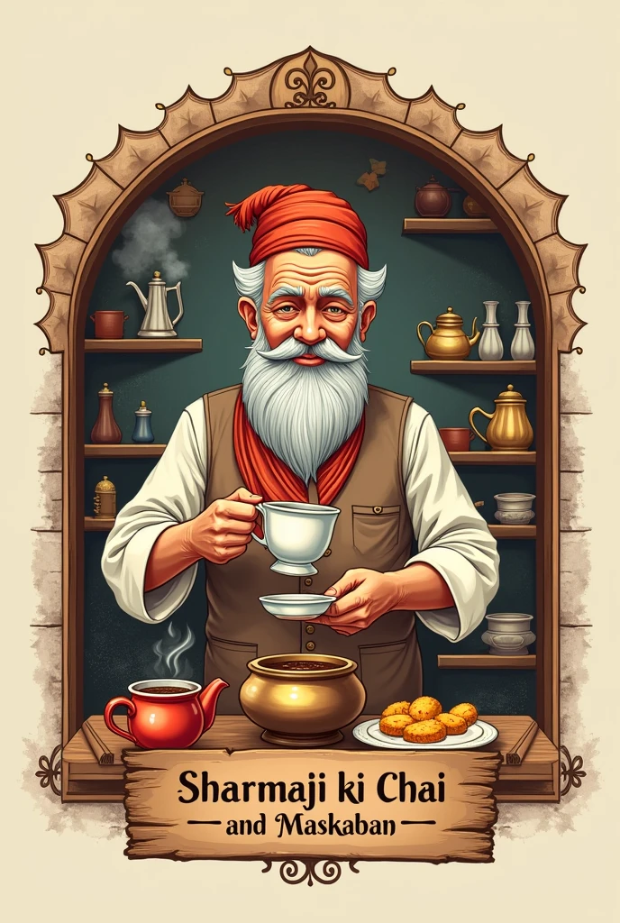 I want a logo for tea stall name as sharmaji ki chai and maskaban