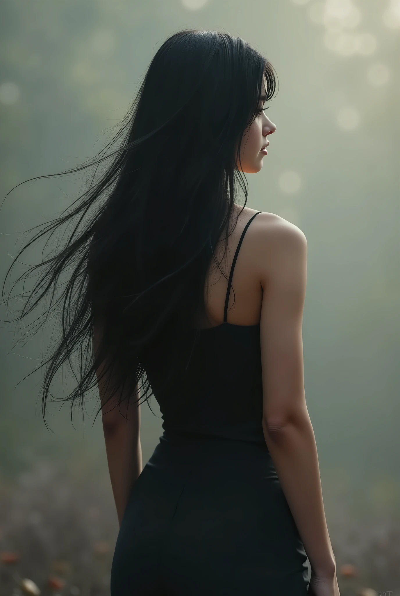 Black hair girl back view