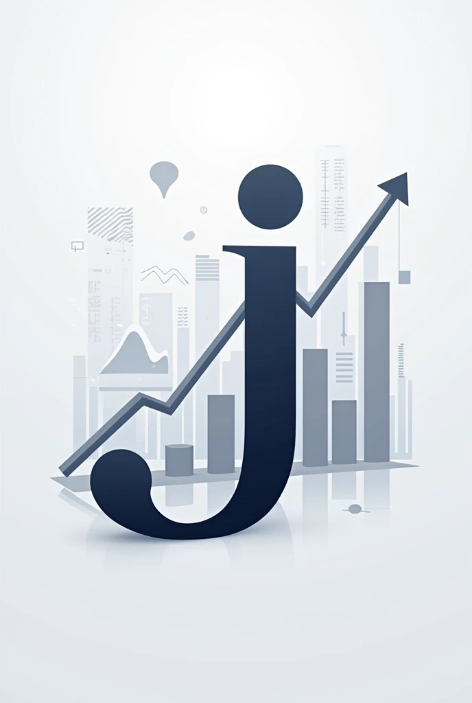 A corporate advertisement for a marketing company featuring a prominent 'J' logo. The design is elegant and professional, with the 'J' logo in the center in a minimalist and sophisticated style, using solid and modern colors like dark blue, gray, and white. The background of the ad includes subtle business graphics such as upward lines., Growth charts, and abstract patterns that represent innovation and success. The ad conveys a message of professionalism and leadership in the marketing sector., with a clean and organized design, focused on highlighting the brand in a prominent and memorable way, Ideal for a corporate environment that draws attention in a subtle but effective way.