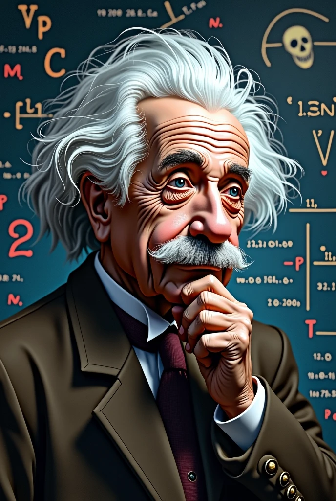 If you're looking to generate or create an image inspired by Albert Einstein, here's a prompt you can use for generating artwork or using AI tools:
"Create an artistic portrait of Albert Einstein, showcasing his iconic white hair and mustache. He should be depicted in a thoughtful pose, with a background that reflects his contributions to science—such as equations or symbols related to physics. The image should convey his intellectual curiosity and profound impact on the world of science."
Feel free to adjust the prompt based on your specific needs!