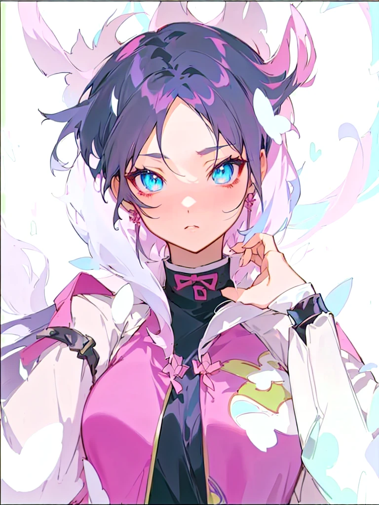 Pink Hair，Wear a black shirt。Anime girl with pink jacket, Anime cute art style, Anime style肖像, Gu Weiss, artwork in the style of Gu Weiss, Anime style, Demon Slayer Rui Fan Art, Anime style角色, high quality Anime art style, Anime art style, Anime style插画, Anime style, Digital Anime Illustration