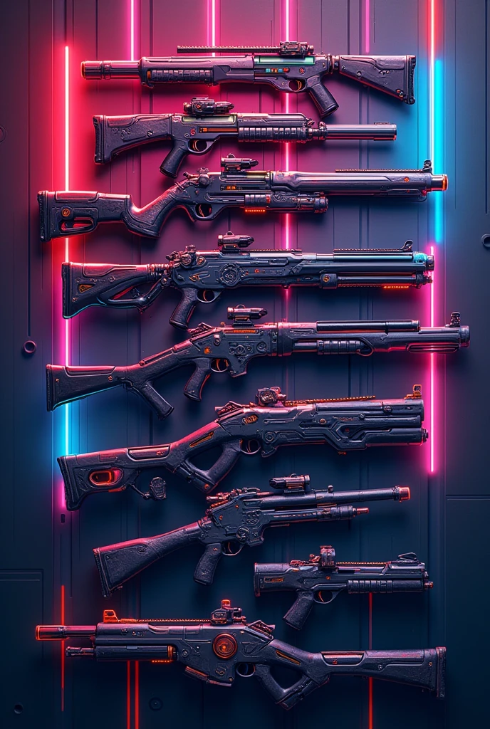 Weapons for games neon background