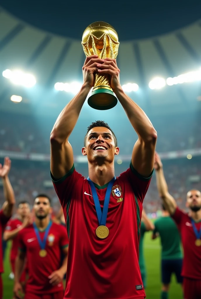Cristiano Ronaldo with the World Cup trophy