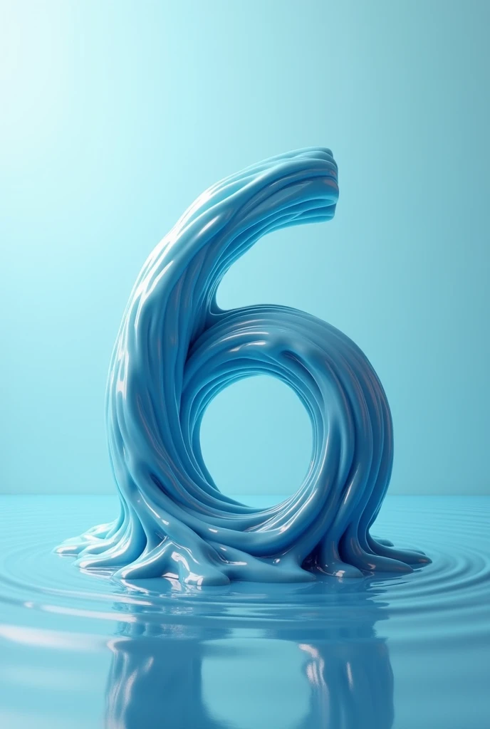 The number six (6) en 3d en forme d'eau de vague