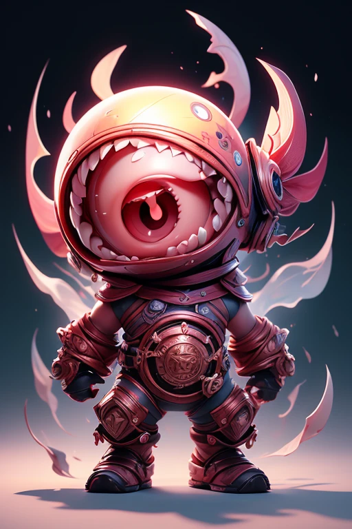 Create a monster image, a small, big-headed, baby monster.. The body is transparent and can be seen through. The image is sharp and detailed., with beautiful colors.. With arms, leg, eyes, mouth, พื้นหลังสีlegว