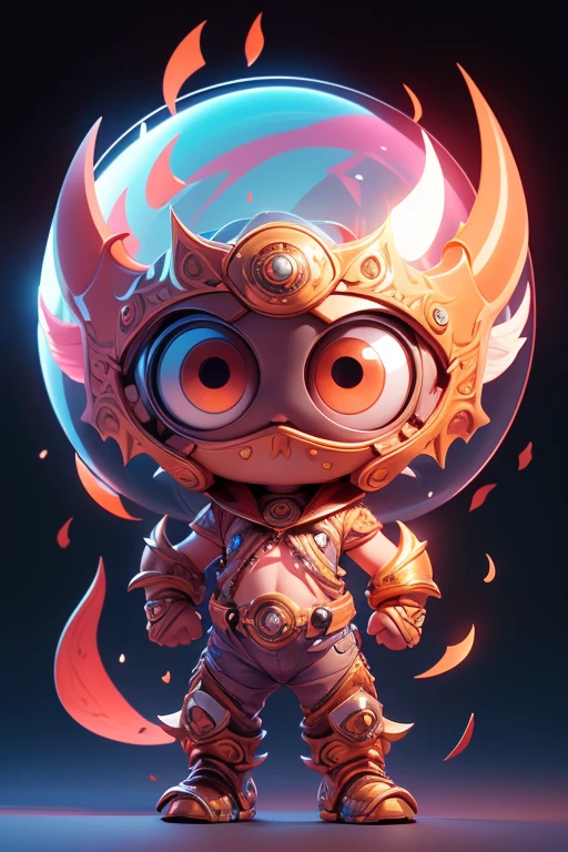 Create a monster image, a small, big-headed, baby monster.. The body is transparent and can be seen through. The image is sharp and detailed., with beautiful colors.. With arms, leg, eyes, mouth, พื้นหลังสีlegว