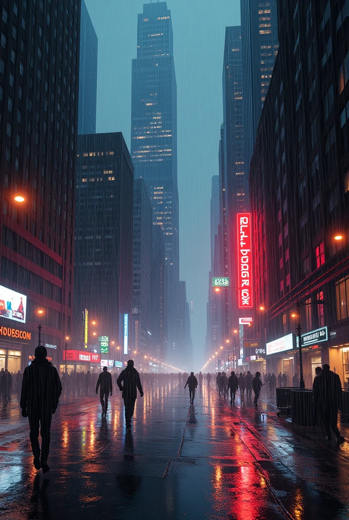 City buildings rain night New York City heavy rain