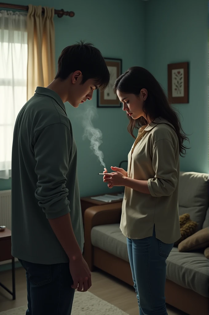 A mother is sad and disappointed by her 20-year-old son, who smokes cigarettes