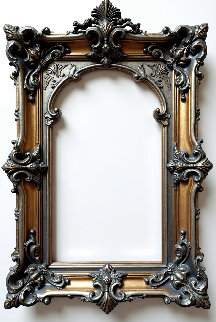 Silver and bronze themed frame no background intricate patterns