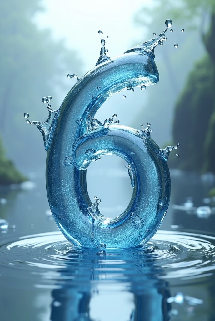 The number six (6) in 3d in the shape of water