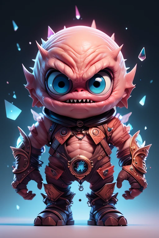 Create a monster image, a small, big-headed, baby monster.. The body is transparent and can be seen through. The image is sharp and detailed., with beautiful colors.. With arms, leg, eyes, mouth, พื้นหลังสีlegว