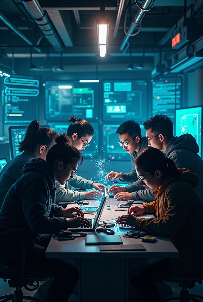 A team Of Hacker Working On Project Multiple Working