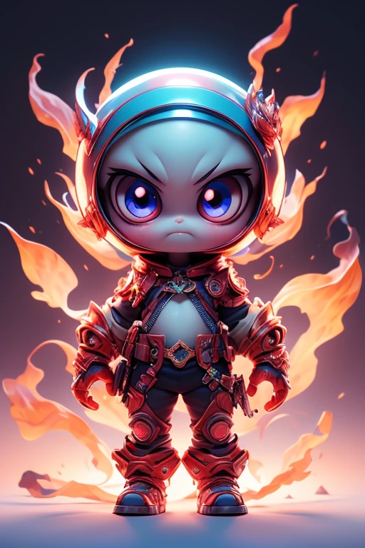 Create a monster image, a small, big-headed, baby monster.. The body is transparent and can be seen through. The image is sharp and detailed., with beautiful colors.. With arms, leg, eyes, mouth, พื้นหลังสีlegว