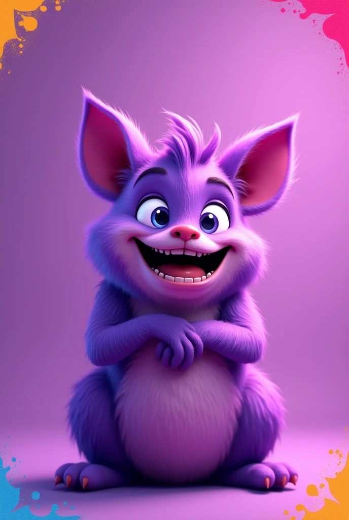 cartoon image of animal funny The color is all purple with chroma writing in every corner