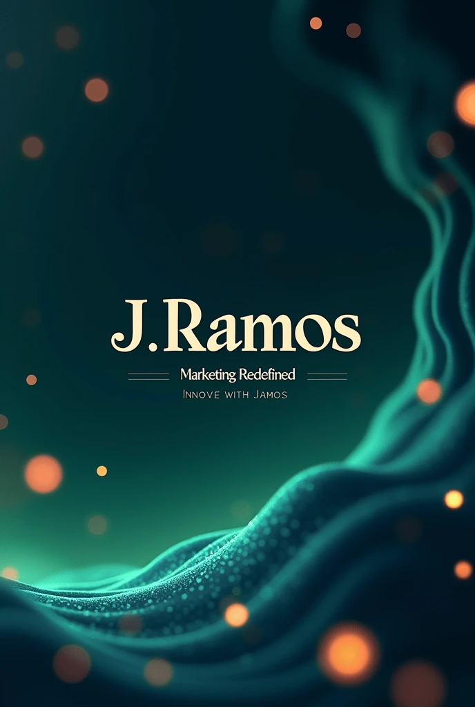 An eye-catching LinkedIn banner for the marketing company 'J.Ramos'. The design features a prominently displayed, clear, and elegant 'J.Ramos' logo in the center, using bold, modern typography that is easily readable. The background includes dynamic abstract elements like subtle waves, geometric shapes, and light accents that symbolize creativity and strategy. Use a professional color palette with vibrant yet refined tones such as deep blue, bright green, and touches of orange to convey energy and sophistication. The layout should be clean but visually engaging, with soft lighting effects that highlight the logo and key message. Include brief, impactful phrases like 'Marketing Redefined' or 'Innovate with J.Ramos' in a complementary font. The overall style should be modern, appealing, and convey confidence and expertise, ideal for a professional LinkedIn setting.