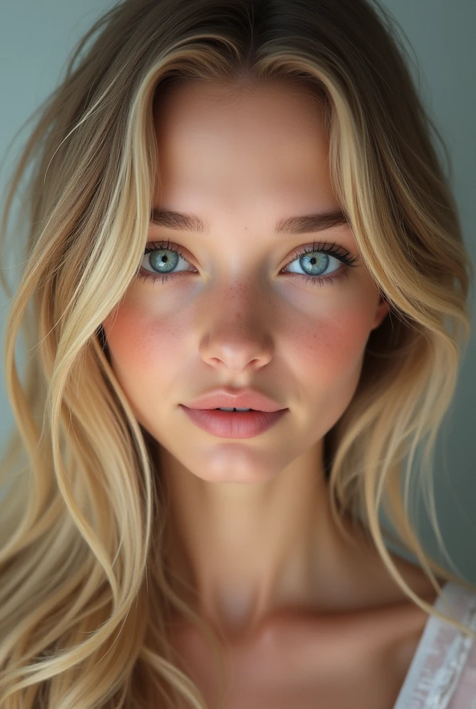 Une jeune fille de 24 ans avec les yeux bleu manifique et mignonne canonne, portrait,long cheveux blond
