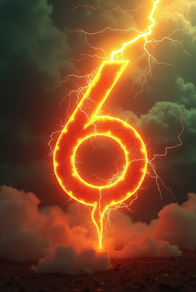 The number six (6) 3d lightning thunder shape red color, yellow and green