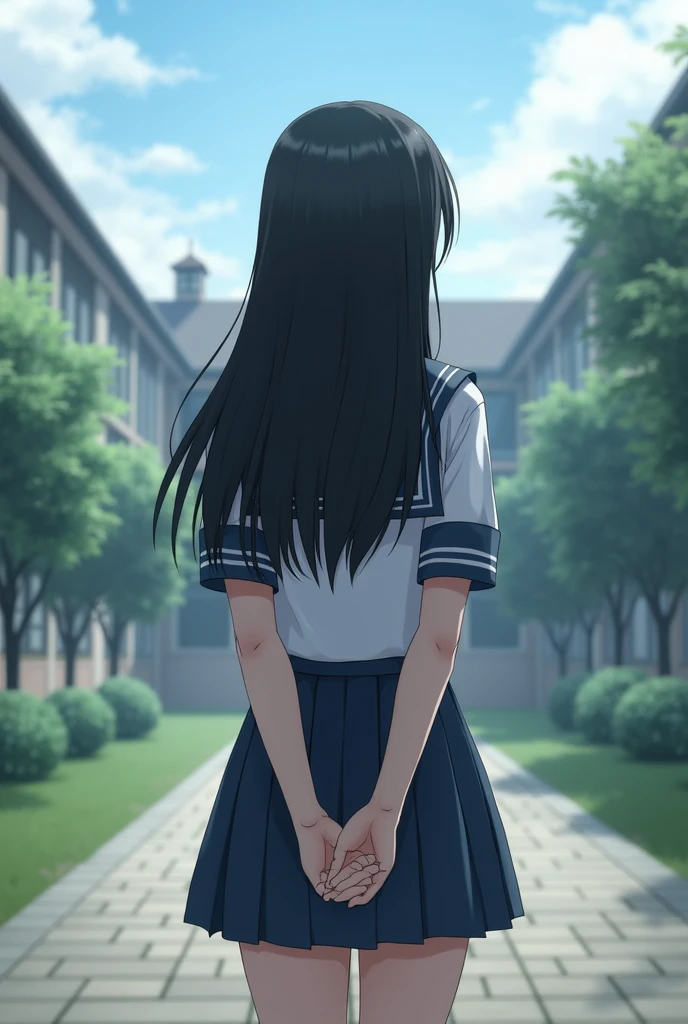 Black hair girl back view sailor uniform school