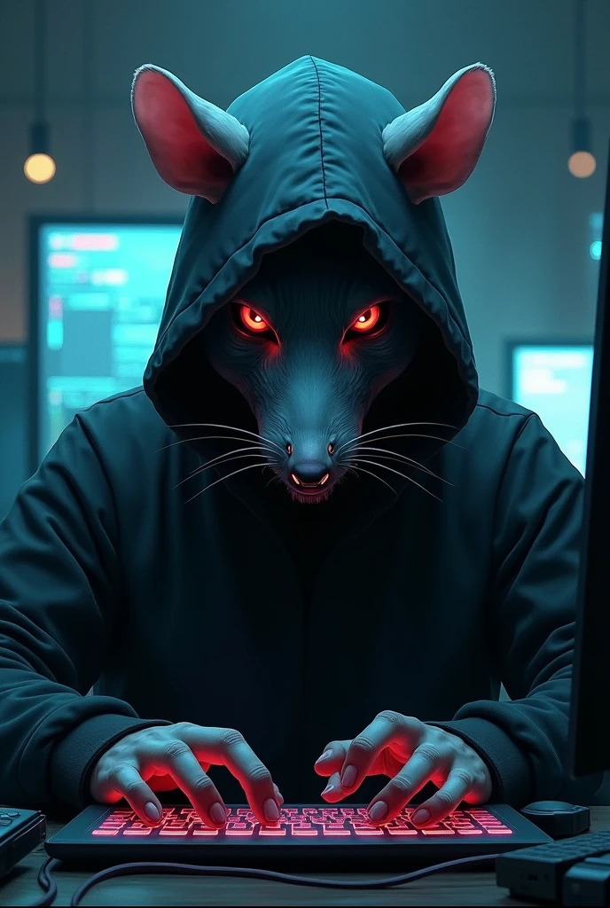 A Dengers Hacker with Rat mask