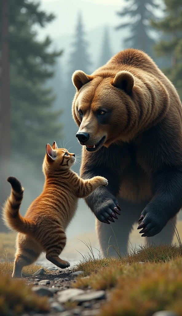 With a burst of determination, the cat exploits a weakness in the bear’s defense.