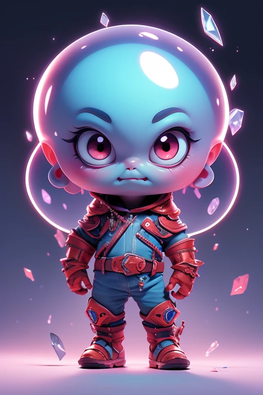 Create a monster image, a small, big-headed, baby monster.. The body is transparent and can be seen through. The image is sharp and detailed., with beautiful colors.. With arms, leg, eyes, mouth, พื้นหลังสีlegว