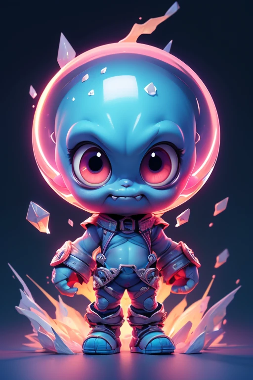 Create a monster image, a small, big-headed, baby monster.. The body is transparent and can be seen through. The image is sharp and detailed., with beautiful colors.. With arms, leg, eyes, mouth, พื้นหลังสีlegว