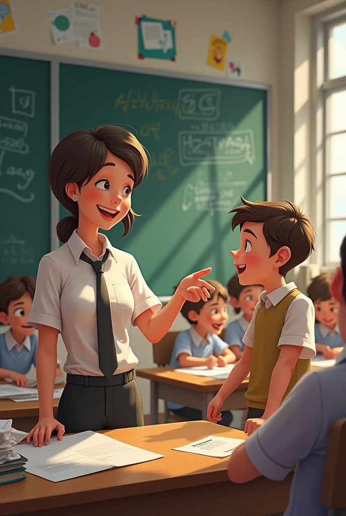 A school teacher wearing kid a medal for sports